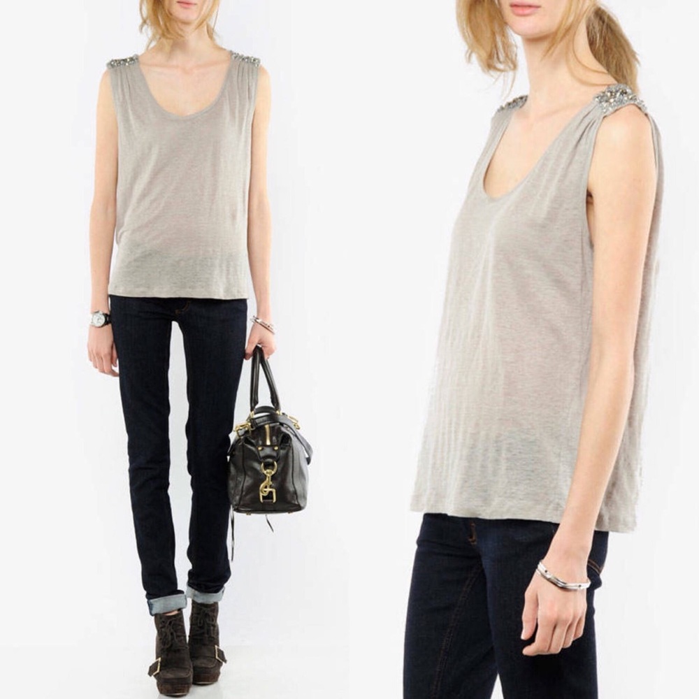 Joie Beaded Shoulder Linen Tank Top Size M - Picture 4 of 8